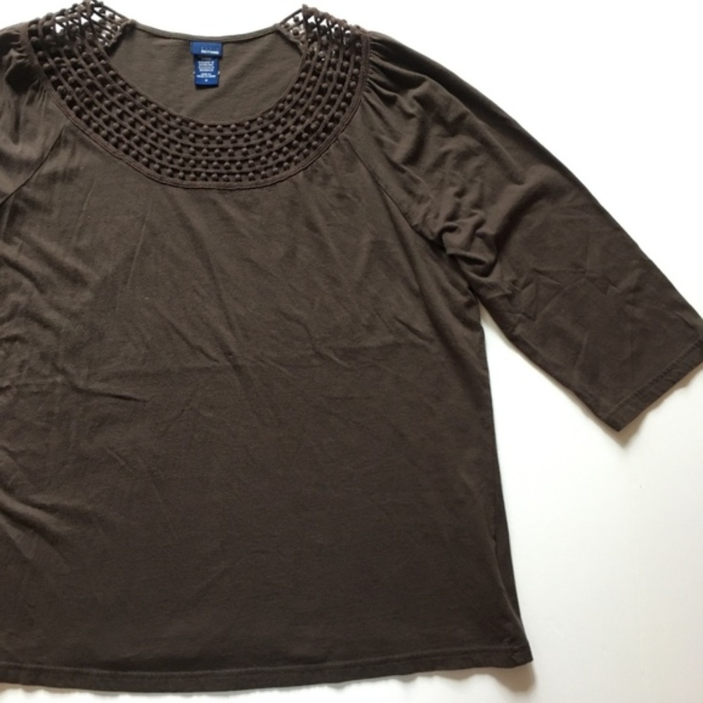 Basic Editions Brown Pom Pom Detail Tee